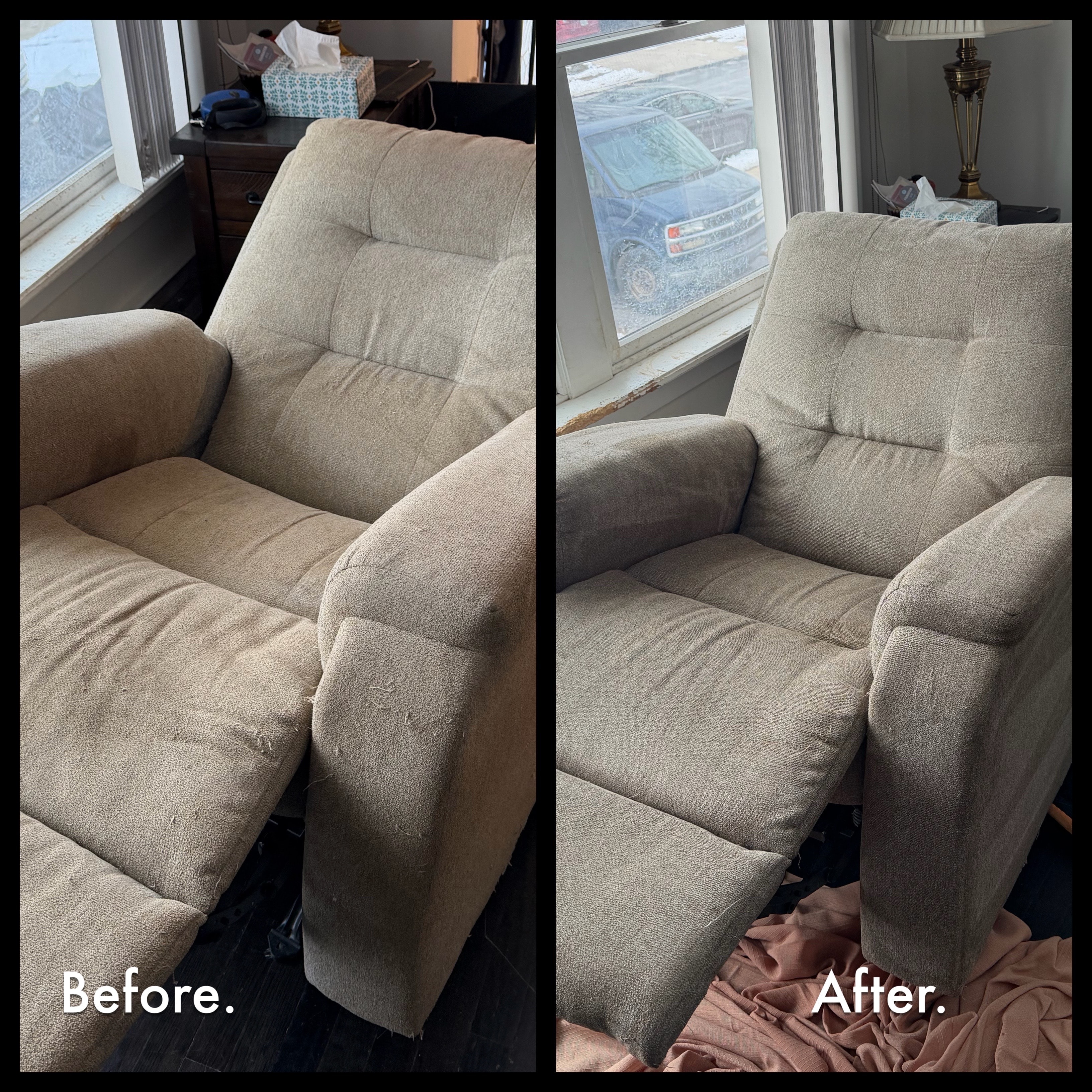 Before and after upholstery cleaning — Lehigh Valley PA