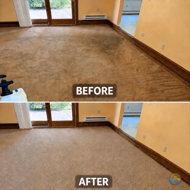Heavily soiled carpet before and after professional cleaning — local work in the Lehigh Valley