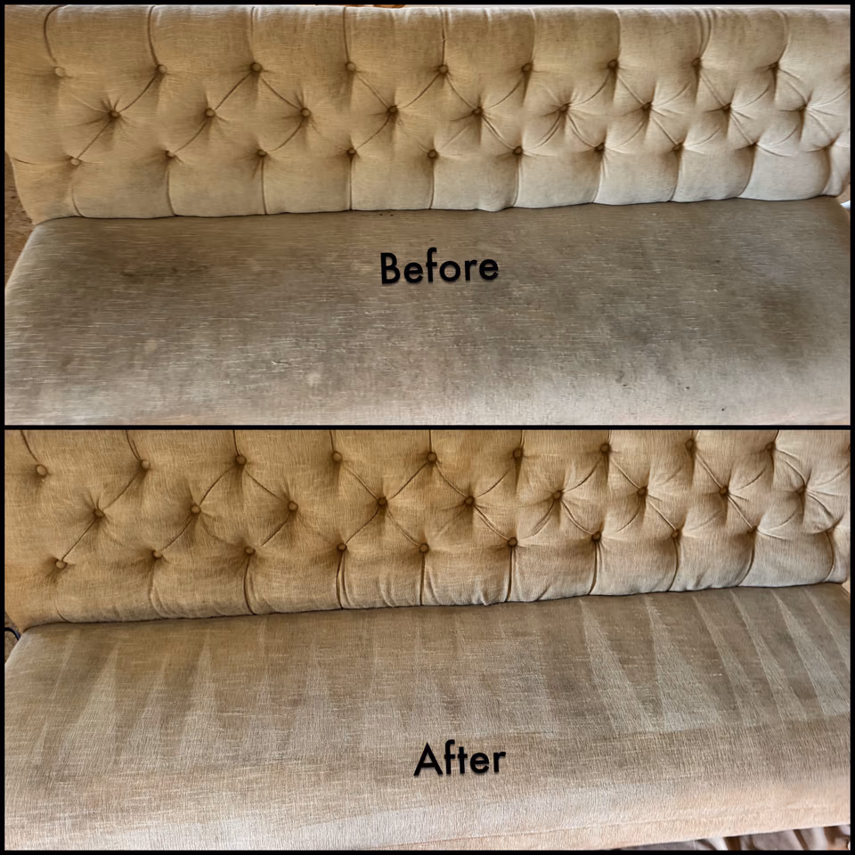 Customer upholstered chair before and after stain cleaning